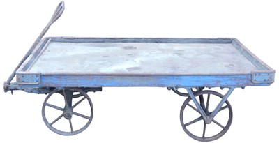 Lot 298 - A large blue painted railway luggage trolley,...
