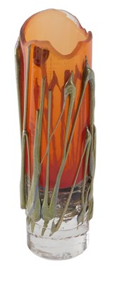 Lot 102 - A late 20thC orange and clear Art Glass vase,...
