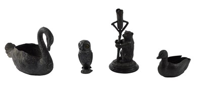 Lot 186 - A 19thC novelty pewter owl shaped pepper...