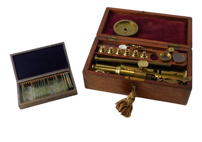 Lot 691 - A 19thC brass portable microscope, with...