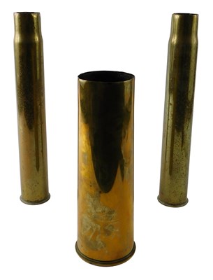 Lot 203 - A near pair of 1915 dated brass 3 lb shell...