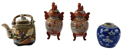 Lot 687 - A pair of Japanese Kutani porcelain vases and...