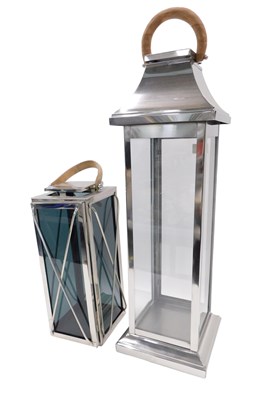 Lot 221 - A large silvered metal lantern with wooden...