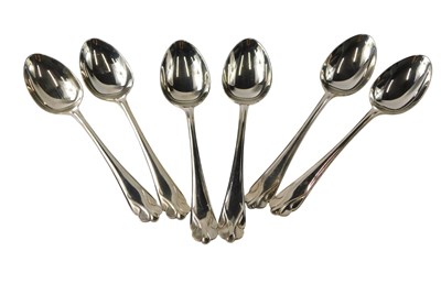 Lot 343 - A set of six George V silver teaspoons, each...