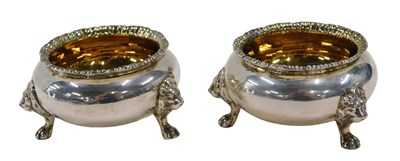 Lot 349 - A pair of George V silver cauldron salts, each...