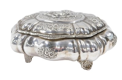 Lot 362 - A Peruvian white metal jewellery box, of bombe...