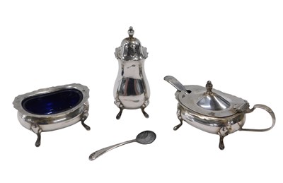 Lot 364 - A silver three piece cruet, comprising salt...
