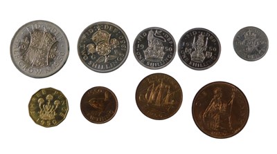 Lot 387 - A 1950 coin set, from half crown to farthing,...