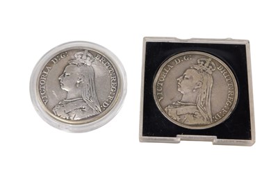 Lot 430 - Two Queen Victoria silver crowns, for 1890 and...