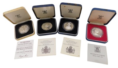 Lot 434 - Four silver crowns, two proof coins to...