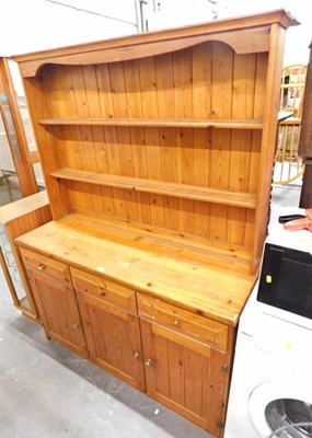 Lot 1502 - A 20thC pine dresser, the top with two shelves,...