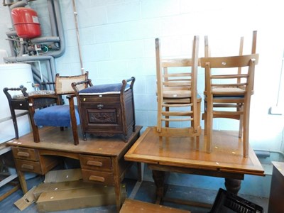 Lot 1521 - A group of furniture, comprising an oak draw...