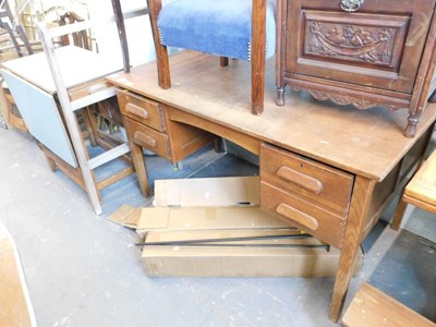 Lot 1522 - A 20thC oak pedestal desk, 77cm high, 137cm...