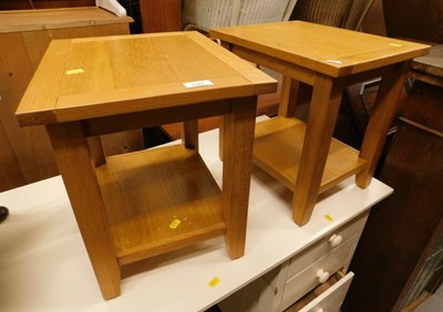 Lot 1541 - A pair of oak two tier side tables, 40cm high,...
