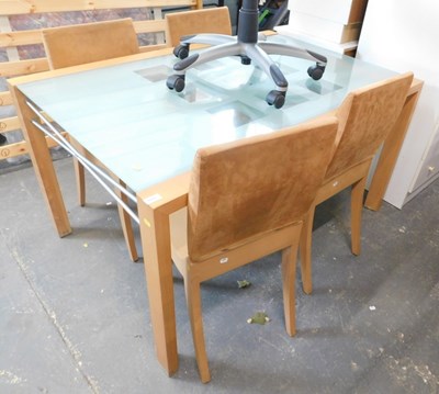 Lot 1575 - A dining room table, with frosted glass top,...