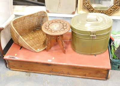 Lot 1587 - A stained pine and part painted table top...