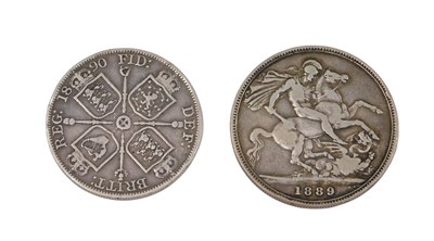 Lot 472 - A 1889 silver Victoria crown, and an 1890...