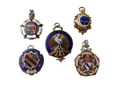 Lot 527 - Five Masonic silver and enamel jewels,...