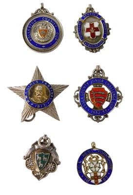 Lot 530 - Silver and enamel jewels and badges, including...