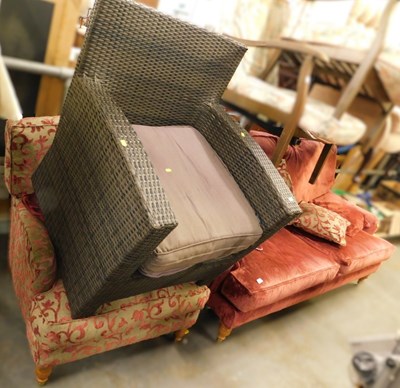Lot 1611 - A 20thC two seater sofa, upholstered in dark...
