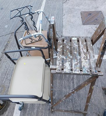 Lot 1642 - A wooden A frame ladder, together with various...