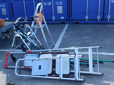 Lot 1645 - Various ladders, together with mobility walker,...