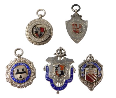 Lot 540 - Four Worcestershire silver and enamel football...