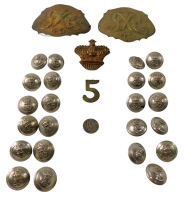 Lot 556 - Two 19thC British Army Shako helmet plates,...