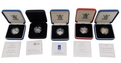 Lot 511 - A 1998 silver proof one pound coin, a 1999...