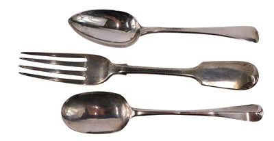 Lot 575 - William IV silver fiddle pattern tablefork,...