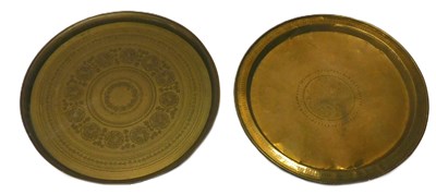 Lot 582 - Two Indian engraved brass galleried trays, one...