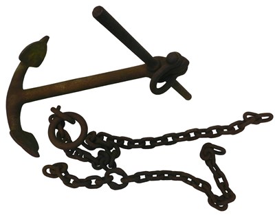 Lot 584 - A heavy cast iron nautical anchor, with chain,...