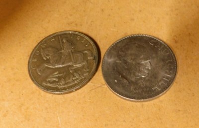 Lot 2224 - A Churchill crown, together with a George V...