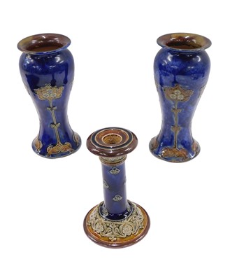 Lot 612 - A pair of Royal Doulton stoneware vases, each...