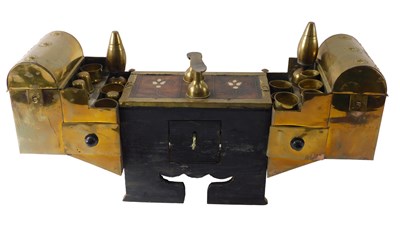 Lot 644 - A Turkish hardwood brass and mother of pearl...