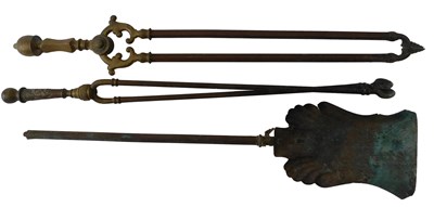 Lot 739 - Three brass fireside implements, comprising...