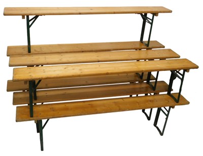 Lot 848 - A set of seven vintage pine and green painted...