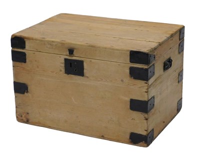Lot 855 - A stripped pine and metal bound chest, with...