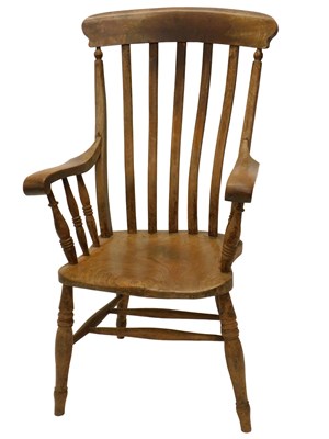 Lot 896 - A 19thC ash and elm lath back open armchair,...