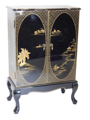 Lot 873 - A modern black and gilt Oriental lacquer...
