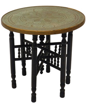 Lot 890 - An Indian brass tray table, with gilt border...