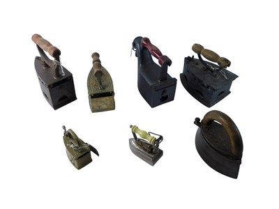 Lot 807 - Various Victorian and later flat irons, to...