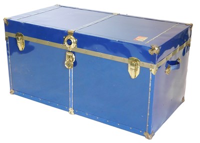 Lot 845 - A blue painted metal and brass travelling...