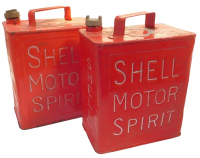 Lot 35 - Two Shell Motor Spirit fuel cans, later painted.