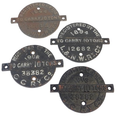 Lot 31 - Four cast iron ten tonne wagon plates.