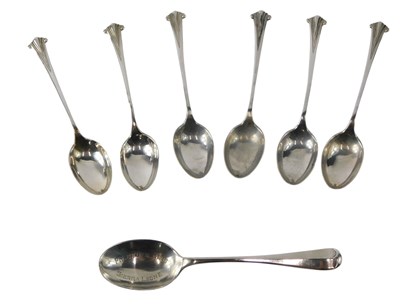 Lot 338 - A set of six silver teaspoons, each with a...