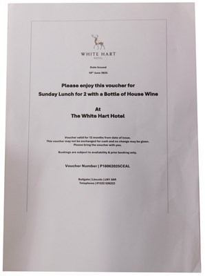 Lot 103 - Sunday Lunch for Two with a bottle of House...