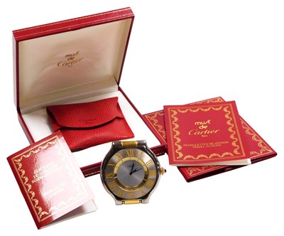 Lot 8 - A Must de Cartier stainless steel and gold...