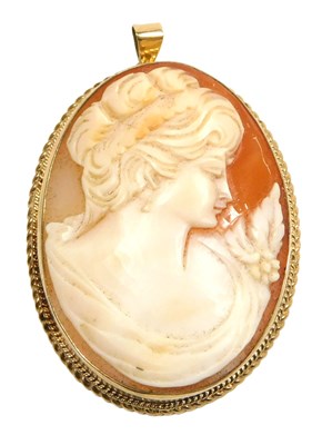 Lot 119 - A 9ct gold and shell cameo pendant, bust...