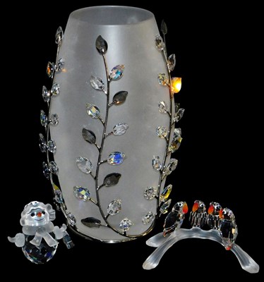 Lot 24 - A Swarovski Crystal Leaves vase, of ovoid...